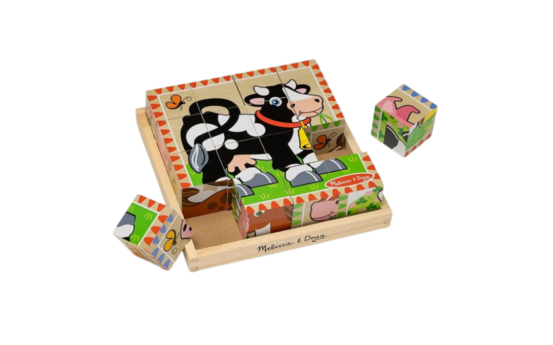 Farm Wooden Cube Puzzle | Fine Motor Skills | Cognitive Development | Visual Discrimination | Storage Tray Included (3+)