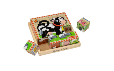 Farm Wooden Cube Puzzle | Fine Motor Skills | Cognitive Development | Visual Discrimination | Storage Tray Included (3+)