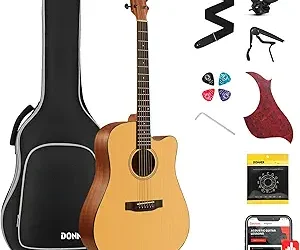 Donner 41” Acoustic Guitar Bundle | Complete Beginner Kit with Online Lessons | Steel-String Cutaway Guitar