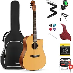 Donner 41” Acoustic Guitar Bundle | Complete Beginner Kit with Online Lessons | Steel-String Cutaway Guitar