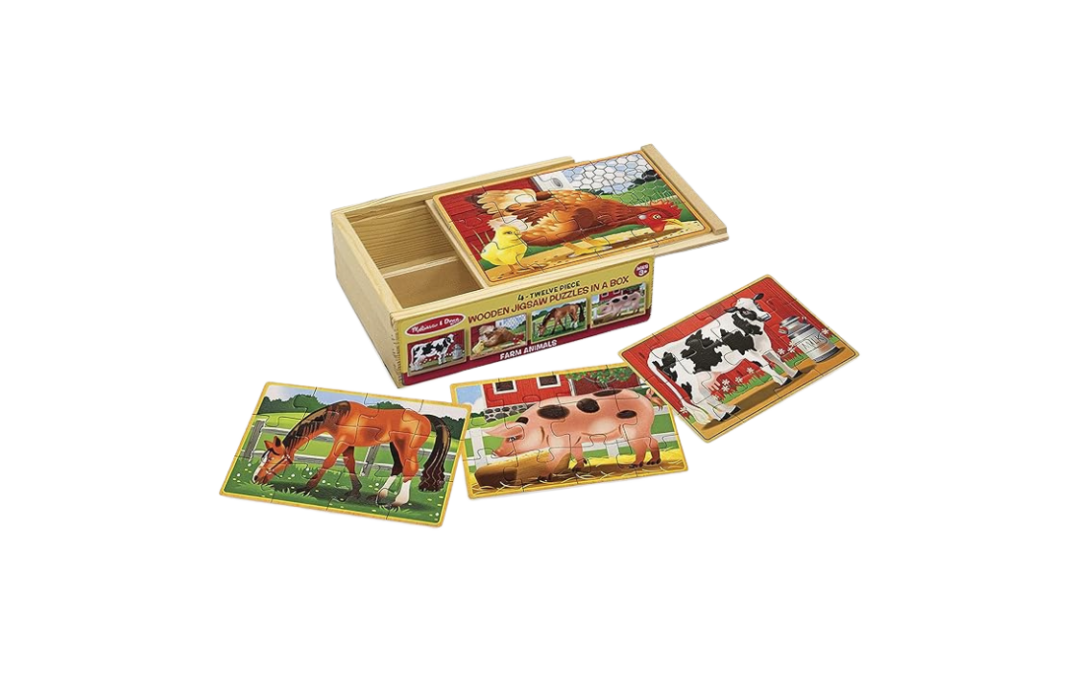 4-in-1 Farm Wooden Jigsaw Puzzles | Fine Motor Skills | Problem-Solving | Visual Perception | Storage Box Included (3+)