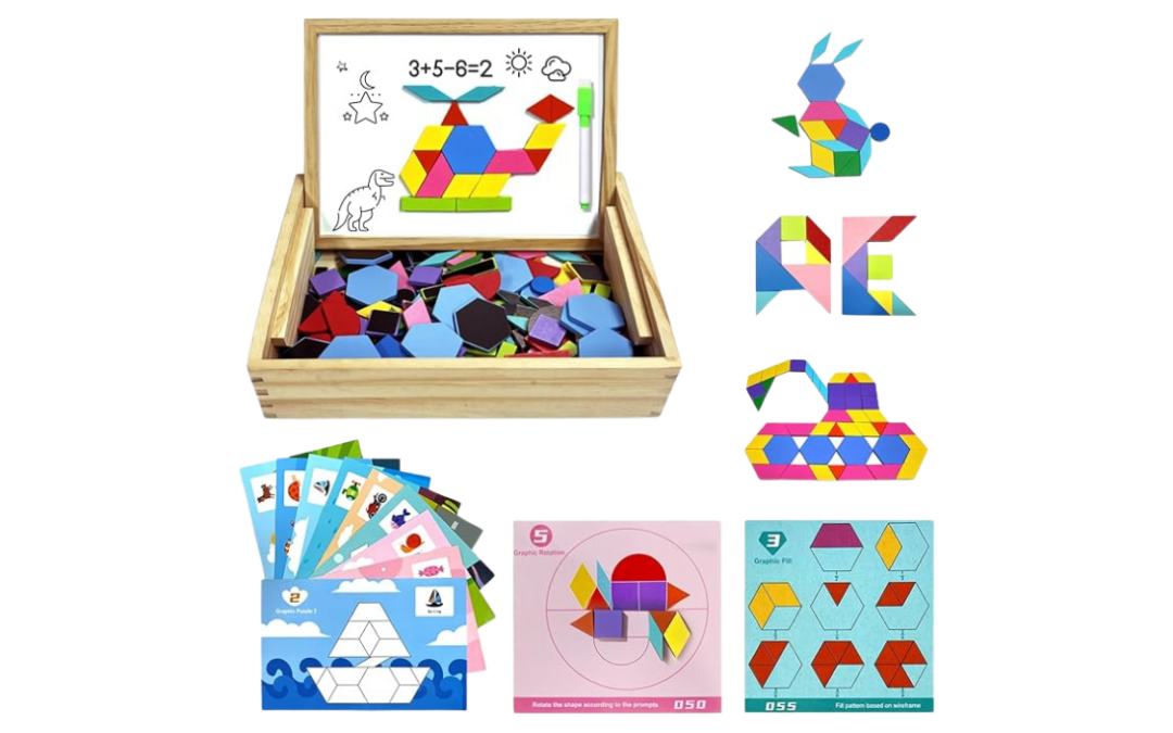 Wooden Pattern Blocks Set | Fine Motor Skills | Cognitive Development | Creativity | Imaginative Play (Ages 3+)