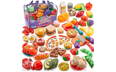 Pretend Play Food Set | 78-Piece Cutting Toy Food with Accessories & Storage Bag | Imaginative Role-Play & Motor Skill Development (Ages 3+)