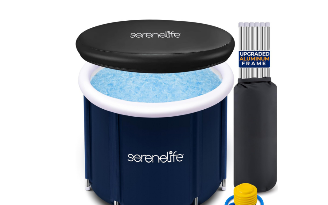 SereneLife Inflatable Cold Plunge Tub – Insulated Ice Bath Tub for One Person with Lid, 78-Gallon Capacity, Portable Recovery Pool for Athletes (Black)