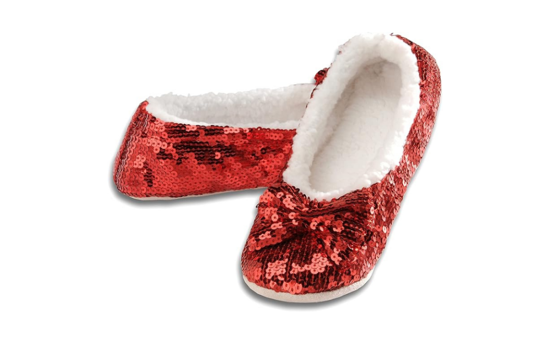 Snoozies Ballerina Bling Slippers for Women – Cozy Sequin Socks with Grippers, Non-Slip Sherpa Lining, Machine Washable