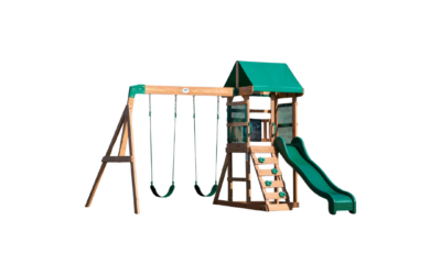 Backyard Discovery Buckley Hill Wooden Swing Set | Compact Outdoor Playset for Gross Motor Skills, Creativity & Social Play (Ages 3-8)