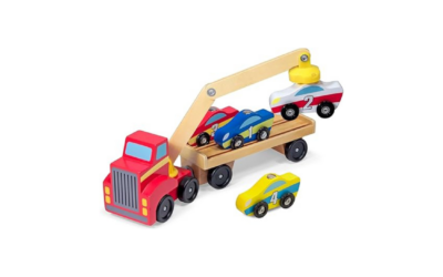 Magnetic Car Loader Toy | Melissa & Doug Wooden Set with Semi-Trailer & Cars (Ages 3+)