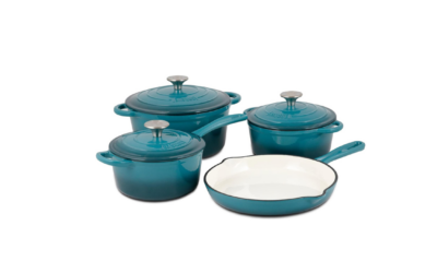 Basque 7-Piece Enameled Cast Iron Cookware Set – Nonstick, Oven Safe, Oversized Handles, Biscay Blue