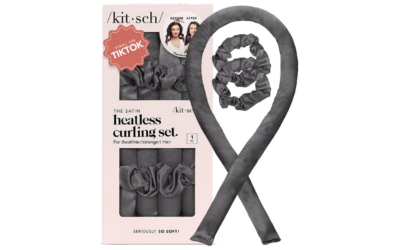 Kitsch Satin Heatless Curling Set – No-Heat Curlers & Overnight Headband for Soft, Frizz-Free Styling (Charcoal)