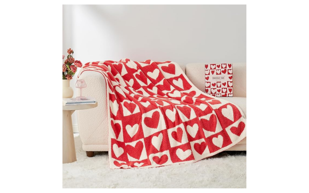 Snuggle Sac Valentine’s Throw Blanket – Cozy Red Checkered Heart Blanket (50×60 Inches)