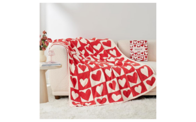 Snuggle Sac Valentine’s Throw Blanket – Cozy Red Checkered Heart Blanket (50×60 Inches)