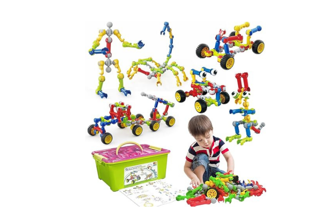 STEM Building Toys – 180-Piece Educational Blocks Set with Storage Box (Ages 3-8)