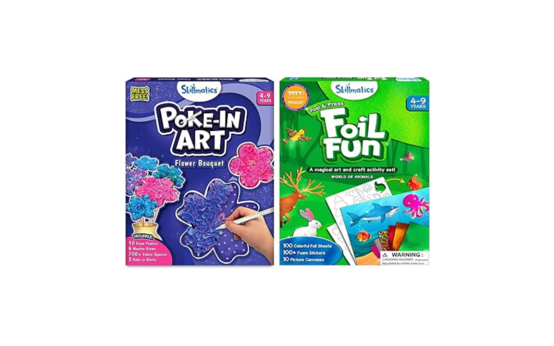 Skillmatics Poke-in Art Flower Bouquet & Foil Fun Animals Bundle – Mess-Free DIY Craft Kit for Kids (Ages 4-9)