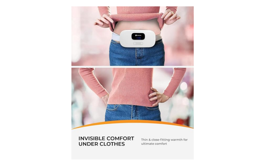 CooCoCo Portable Heating Pad for Period Cramps – FSA/HSA Eligible Waist Belt for Menstrual & Back Pain Relief, 4 Heat & Vibration Levels, Perfect Christmas Gift for Teen Girls (White)