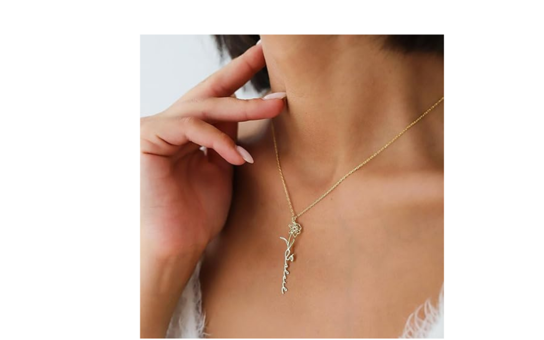Custom Birth Flower Name Necklace – Personalized 18K Gold Plated Floral Pendant Jewelry, Dainty Birthday Gift for Women & Mothers