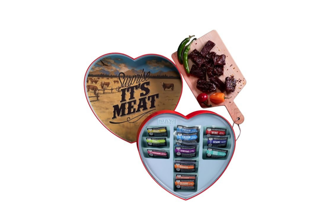 Jerky Heart Gift Box – 14 Flavorful Beef Jerky Snacks in Heart-Shaped Box, Includes Habanero & Honey Bourbon