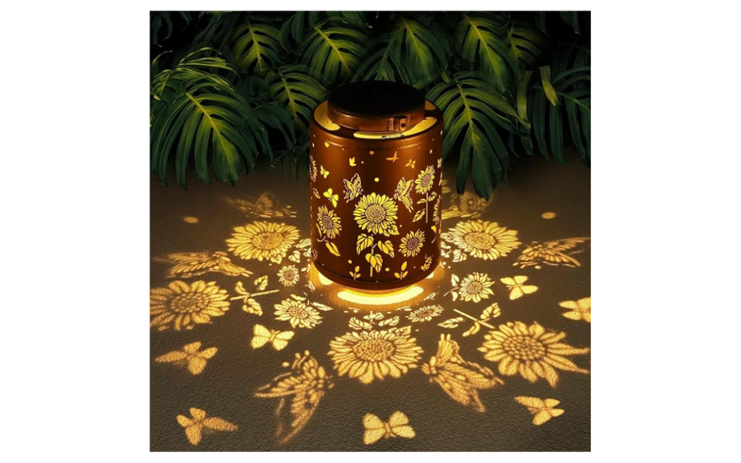 Solar Outdoor Lanterns – Butterfly & Sunflower LED Garden Lights, Waterproof Hanging Metal Lantern, Patio & Yard Decorations, Christmas Gifts for Women & Grandma