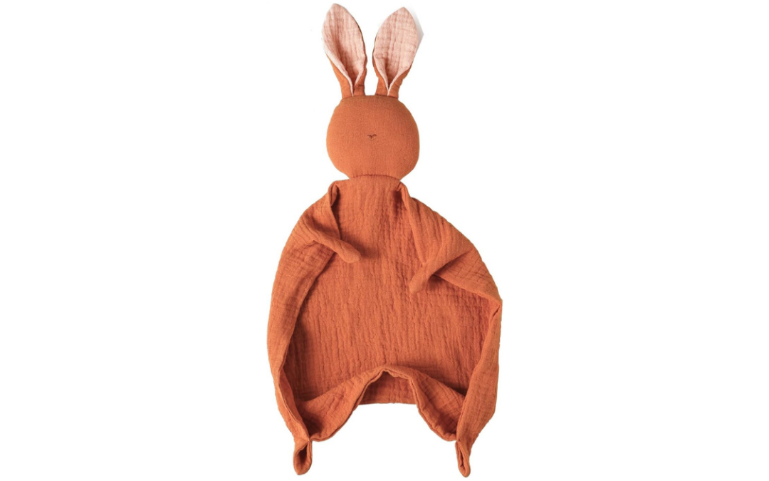 Insular Bunny Lovey Blanket for Boys and Girls, Organic Cotton Muslin Security Blanket for Babies, Soft Breathable Lovie Soothing Towel for Newborn and Infant, Brick Red