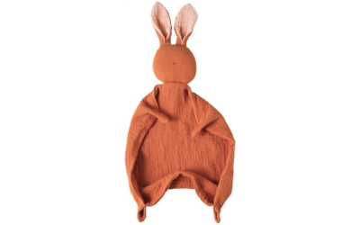 Insular Bunny Lovey Blanket for Boys and Girls, Organic Cotton Muslin Security Blanket for Babies, Soft Breathable Lovie Soothing Towel for Newborn and Infant, Brick Red