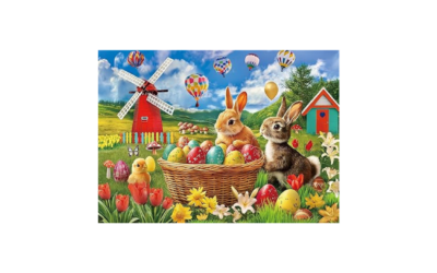 Large Piece 100 Piece Puzzle for Adults Seniors and Kids – Happy Easter – Easter Eggs Bunny Tulips Lilies
