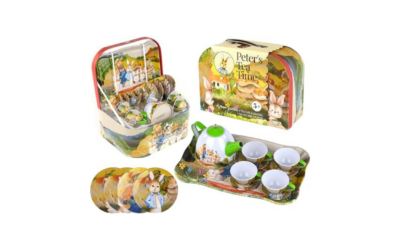 Regal Games Peter’s Tea Party Set – Peter Rabbit Designed Kid’s Tea Time Set – Includes 1 Teapot, 4 Cups, 4 Saucers, 1 Platter & Storage Case – Ideal Birthday & Easter